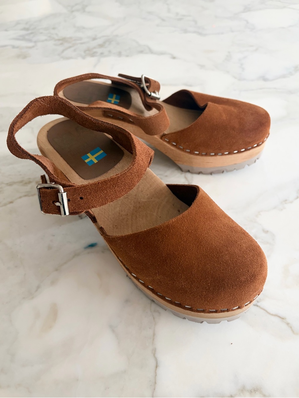 MIA Swedish Abba Suede Leather Clogs Platform Wood EU 38 US 8